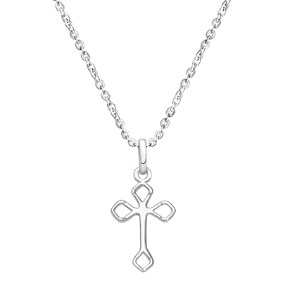 Diamond Point Cross, Children&#039;s Necklace for Girls - Sterling Silver