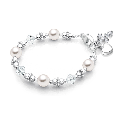 Diamonds &amp; Pearls, Baby/Children&#039;s Beaded Bracelet for Girls - Sterling Silver