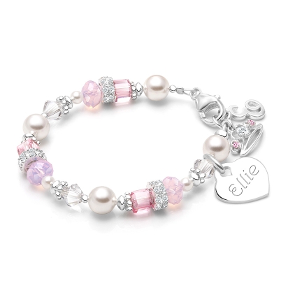Duchess, Baby/Children&#039;s Beaded Bracelet for Girls (INCLUDES Engraved Charm) - Sterling Silver