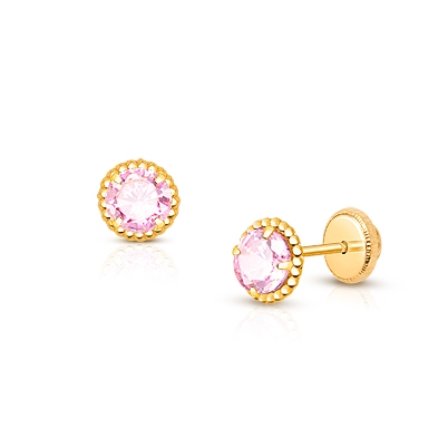 Gia™ Enchanted Light, Pink CZ Teen’s Earrings, Screw Back - 14K Gold