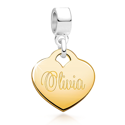 A Girl&#039;s Heart, 14K Gold 2-Tone Charm with Sterling Silver Bail &amp; FREE Engraving - Children&#039;s Adoré™ Dangle Charm