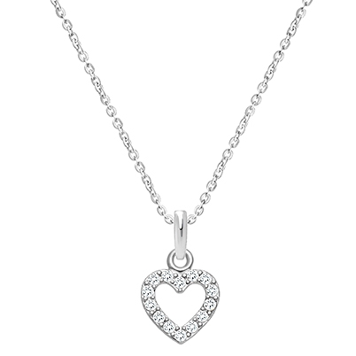 Eternal Heart, Clear CZ Children&#039;s Necklace (Includes Chain) - 14K White Gold
