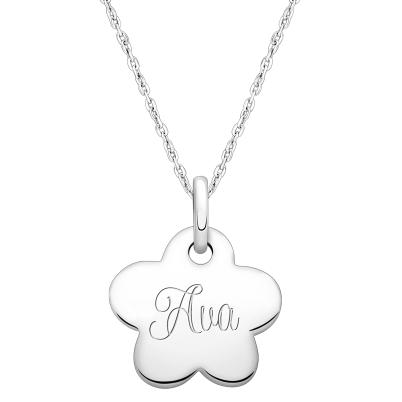 Flower, Engraved Children&#039;s Necklace for Girls (FREE Personalization) - Sterling Silver