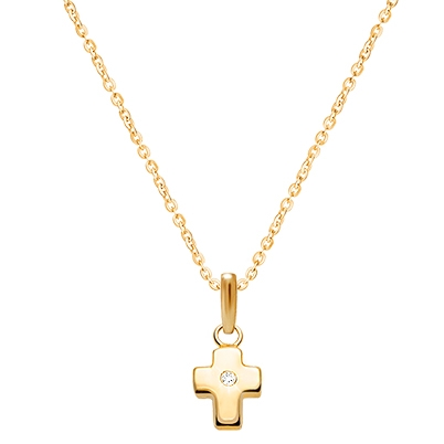 Forever in Faith Cross with Genuine Diamond, Children&#039;s Necklace (Includes Chain) - 14K Gold