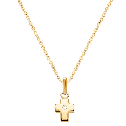 Forever in Faith Cross with Genuine Diamond, Boy&#039;s Necklace (Includes Chain) - 14K Gold