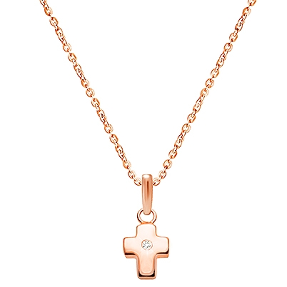 Forever in Faith Cross with Genuine Diamond, Children&#039;s Necklace (Includes Chain) - 14K Rose Gold
