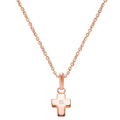 Forever in Faith Cross with Genuine Diamond, Boy&#039;s Necklace (Includes Chain) - 14K Rose Gold