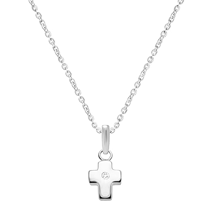 Forever in Faith Cross with Genuine Diamond, Children&#039;s Necklace (Includes Chain) - 14K White Gold