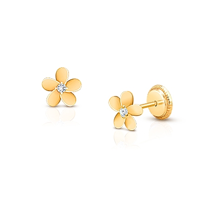 18K Gold Puffy Star Screw Back Earrings for Baby and Toddler | Jewelry Vine