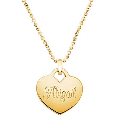 14K Gold Heart, Engravable Necklace for Teens (Includes Chain &amp; FREE 1-Side Engraving) -14K Gold