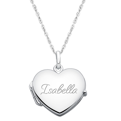 Heart Locket, Engraved Teen&#039;s Necklace for Girls (FREE Personalization) - Sterling Silver