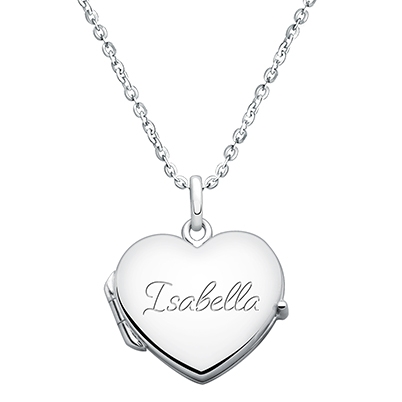 Heart Locket, Engraved Teen&#039;s Necklace for Girls (FREE Personalization) - Sterling Silver