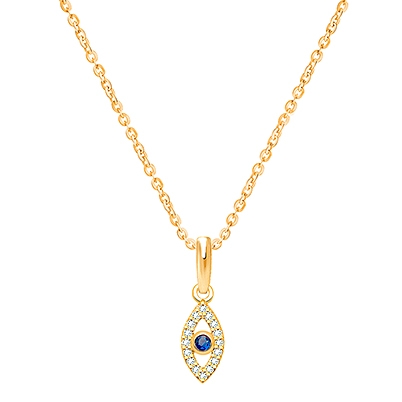 Evil Eye with Genuine Diamonds and Blue Sapphire, Mother&#039;s Necklace for Women - 14K Gold