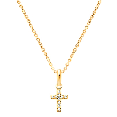 Divine Light, Cross with Genuine Diamonds Children&#039;s Necklace for Girls - 14K Gold