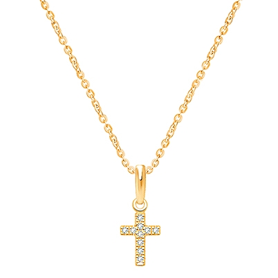 Divine Light, Cross with Genuine Diamonds Children&#039;s Necklace for Boys - 14K Gold