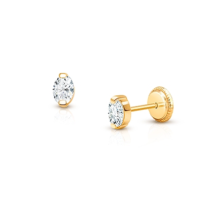 Oval Cut Studs, Clear CZ Baby/Children&#039;s Earrings, Screw Back - 14K Gold