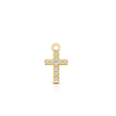 Cross - Modern Diamond Pavé Baby/Children&#039;s Individual Charm (Add to Your Existing Bracelet or Necklace) - 14K Gold