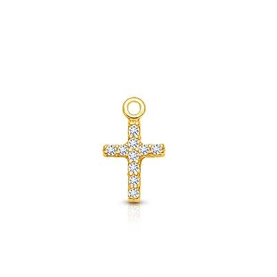 Cross - Modern Pavé CZ Baby/Children&#039;s Individual Charm (Add to Your Existing Bracelet or Necklace) - 14K Gold