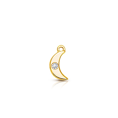 Moon - Inset Diamond Baby/Children&#039;s Individual Charm (Add to Your Existing Bracelet or Necklace) - 14K Gold