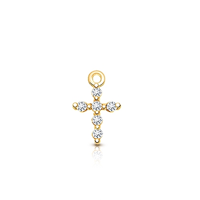 Cross - Pavé CZ Baby/Children&#039;s Individual Charm (Add to Your Existing Bracelet or Necklace) - 14K Gold