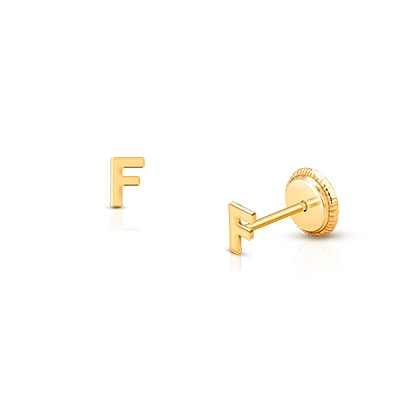 ‘F’ Initial Studs, Personalized Letter, Baby/Children’s Earrings, Screw Back - 14K Gold