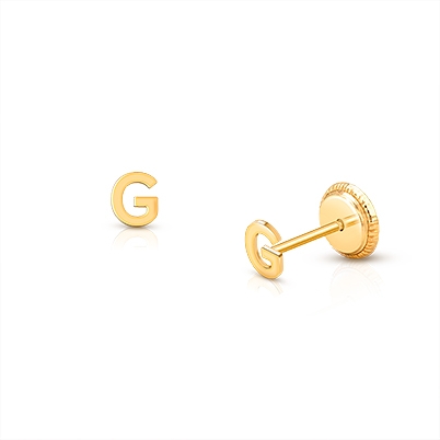 ‘G’ Initial Studs, Personalized Letter, Baby/Children’s Earrings, Screw Back - 14K Gold