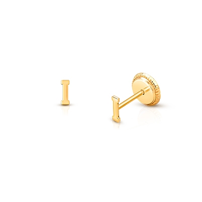 ‘I’ Initial Studs, Personalized Letter, Baby/Children’s Earrings, Screw Back - 14K Gold