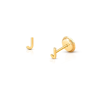 ‘J’ Initial Studs, Personalized Letter, Baby/Children’s Earrings, Screw Back - 14K Gold