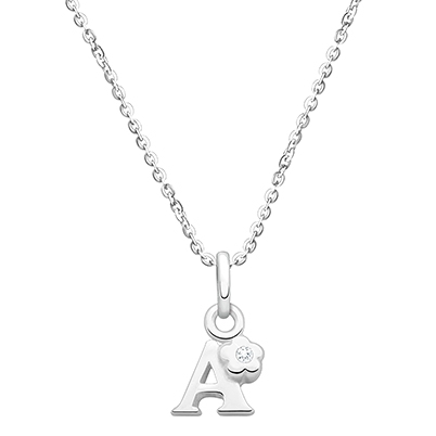 Serif Initial, Personalized Children&#039;s Necklace for Girls (Optional Birthstone Charm) - Sterling Silver