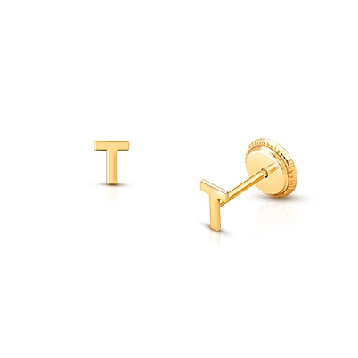 ‘T’ Initial Studs, Personalized Letter, Baby/Children’s Earrings, Screw Back - 14K Gold