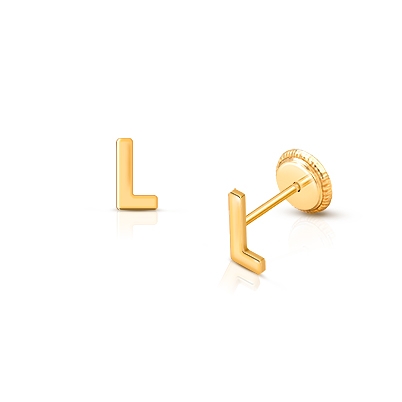 ‘L&#039; Initial Studs Personalized Baby/Children’s Earrings, Screw Back - 14K Gold