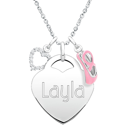 Large Heart &quot;Design Your Own&quot; Engraved Necklace for Children (50+ Charms Avail.) - Sterling Silver