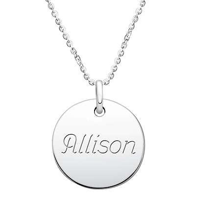 Large Round, Engraved Children&#039;s Necklace for Girls (Free Personalization) - Sterling Silver