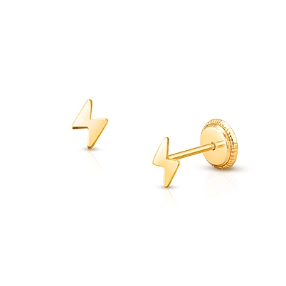 Lightning Bolt, Baby/Children&#039;s Earrings, Screw Back - 14K Gold