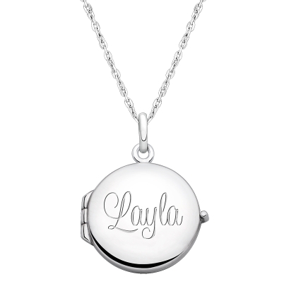 Round Locket, Engraved Teen&#039;s Necklace for Girls (FREE Personalization) - Sterling Silver