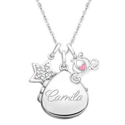 Teardrop Locket &quot;Design Your Own&quot; Children&#039;s Necklace for Girls (50+ Optional Charms &amp; FREE Engraving) - Sterling Silver