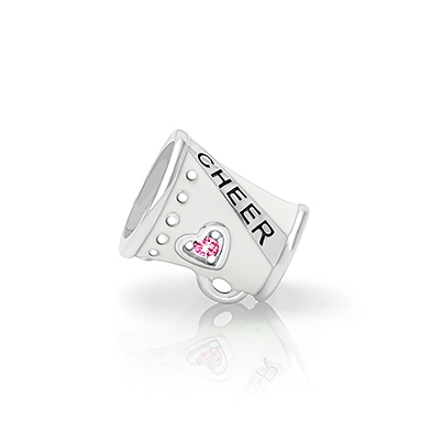 Love2Cheer, Sterling Silver Cheerleader Megaphone with Enamel and Pink CZ - Children's Adoré Charm