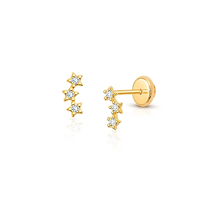 Lucky Stars, Clear CZ Teen’s Earrings, Screw Back - 14K Gold