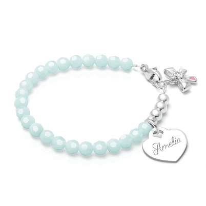 tB® Signature Crystal™ Trademark Blue, Baby/Children’s Beaded Bracelet for Girls (INCLUDES Engraved Charm) - Sterling Silver