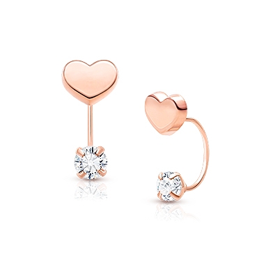 Modern Heart Screw Front, Clear CZ Teen&#039;s Earrings - 14K Rose Gold