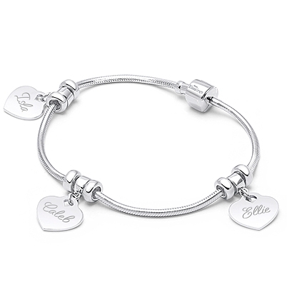 A Mother&#039;s Heart, Adoré™ Bracelet for Women with Children&#039;s Names (FREE Engraving) - Sterling Silver