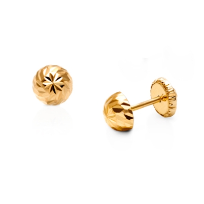 5mm Diamond Cut Classic Round Studs, Teen&#039;s Earrings, Screw Back - 14K Gold