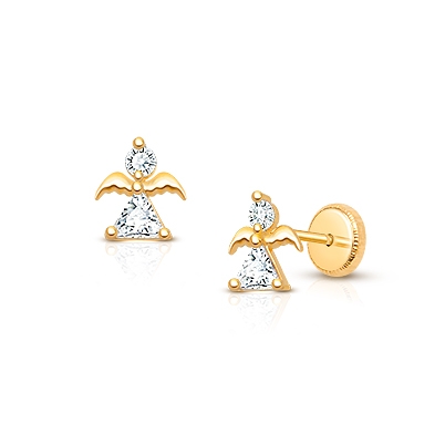 My Little Angel, Teen&#039;s Earrings, Screw Back - 14K Gold