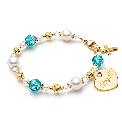 My Little Sunshine Birthstone, Baby/Children&#039;s Beaded Bracelet for Girls (Includes Engraved Charm, All 12 Birthstones Avail) - 14K Gold