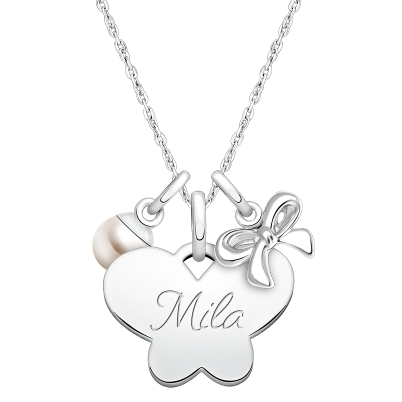 Butterfly &quot;Design Your Own&quot; Children&#039;s Necklace for Girls (50+ Optional Charms &amp; FREE Engraving) - Sterling Silver