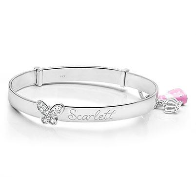 Butterfly Bangle, Engraved Children&#039;s Bracelet for Little Girls - Sterling Silver