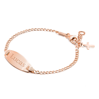 Classic Christening/Baptism Baby/Children&#039;s Engraved ID Bracelet for Boys - 14K Rose Gold