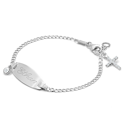 Classic Christening/Baptism Baby/Children&#039;s Engraved ID Bracelet for Boys - 14K White Gold