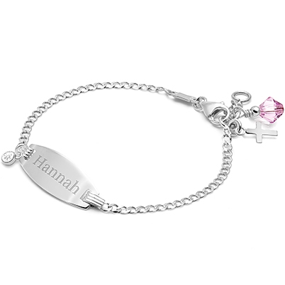 Classic Christening/Baptism Baby/Children&#039;s Engraved ID Bracelet - 14K White Gold