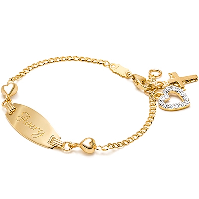 Follow Your Heart, Christening/Baptism Baby/Children&#039;s Engraved ID Bracelet - 14K Gold